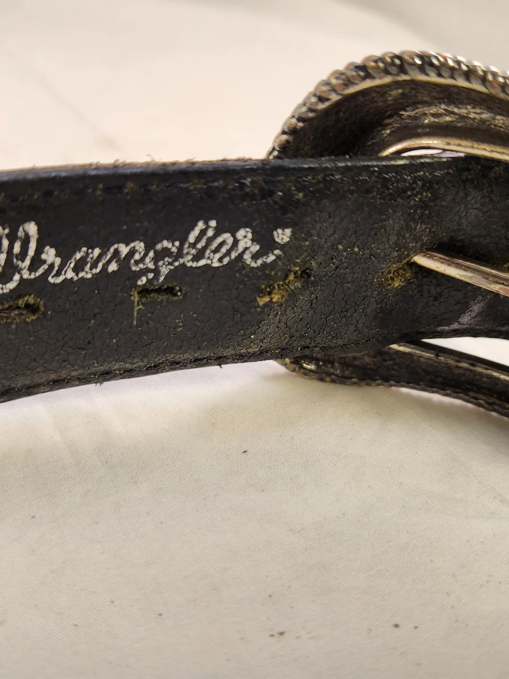 Vtg Wrangler Belt 38/95 Genuine Leather Mexico Handcrafted INDIAN  black brown